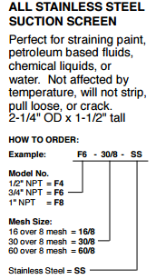 example of how to order a pipe-mounted suction screen